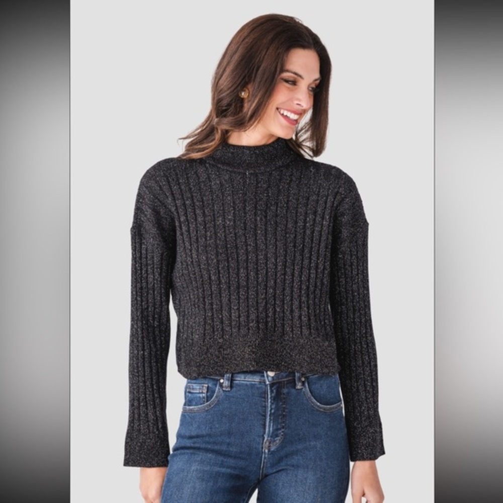 By Together • Black Sparkle Mock neck Sweater S NWT